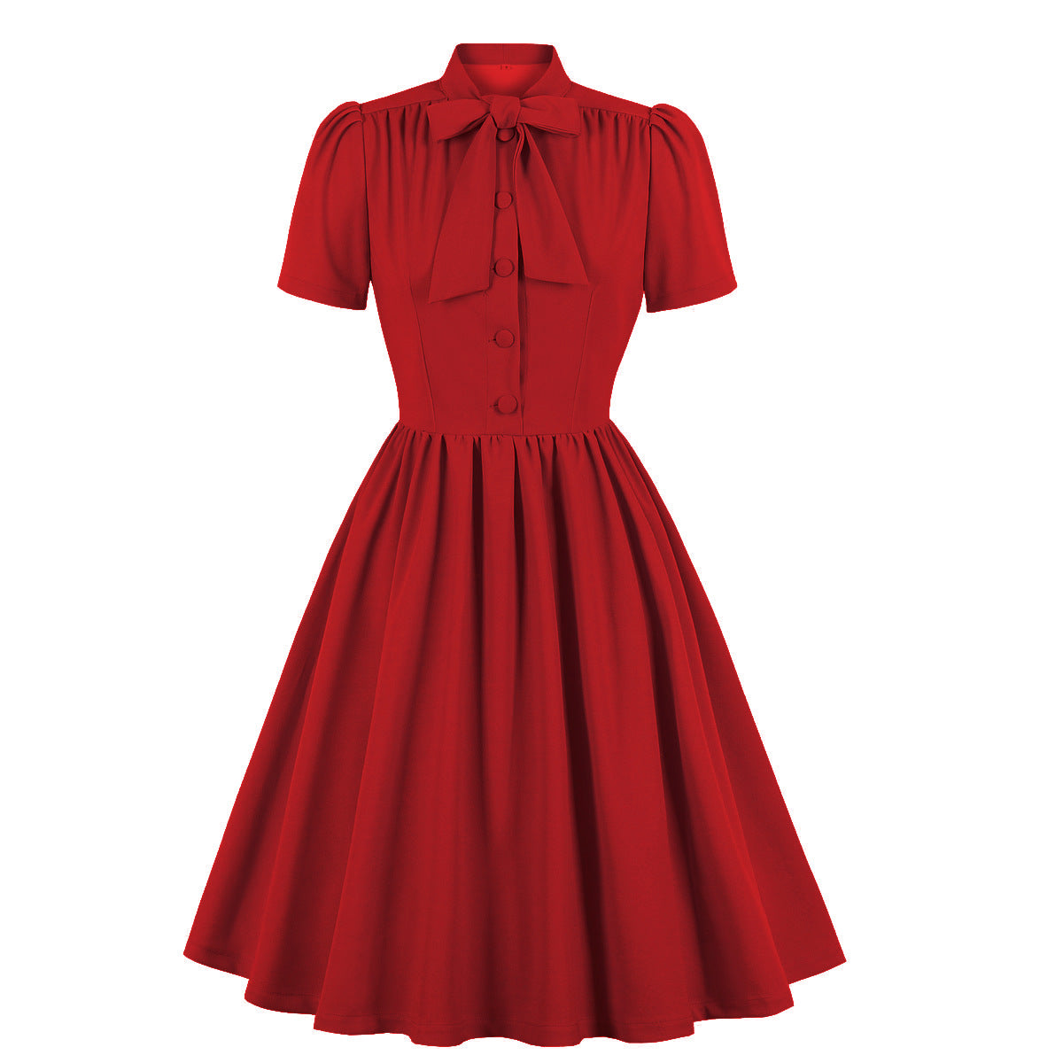 Elegant Red Midi Dress With Tie Waist
