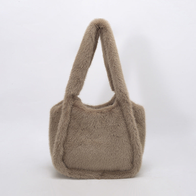 Retro Leopard Print Furry Tote Shoulder Bag
