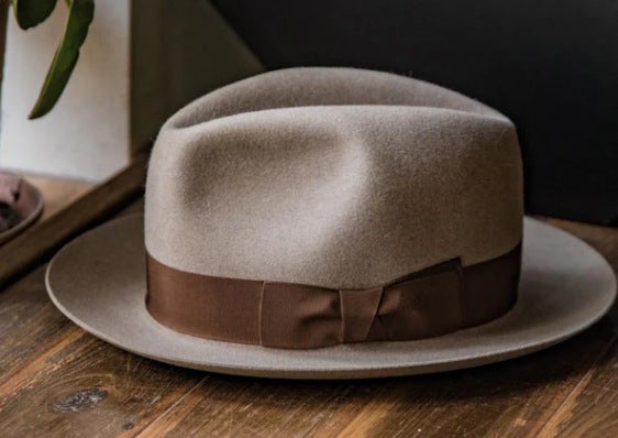 Stylish Wool Fedora Hat Classic British Wide-Brimmed Felt Hat