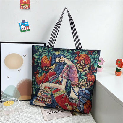 Fashionable Women’s Canvas Tote Bag Multi-Color Retro Style