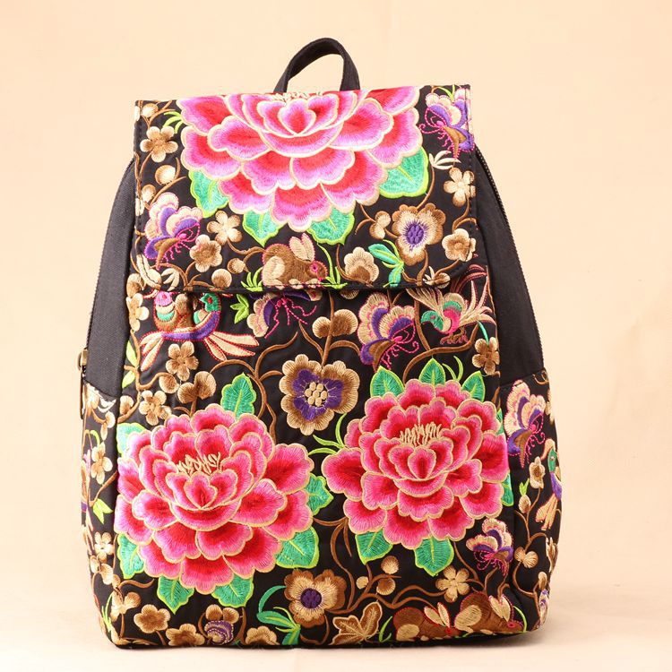 Ethnic Embroidered Backpack Ladies New Large-Capacity Canvas Travel Bag Fashion Backpack