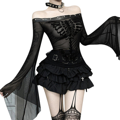 Gothic Velvet Skull Print Top - Comfortable and Stylish