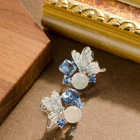 Sweet Crystal Butterfly Floral Earrings For Women