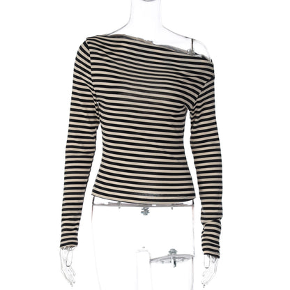 Color Block Striped Long Sleeve T-Shirt for Women
