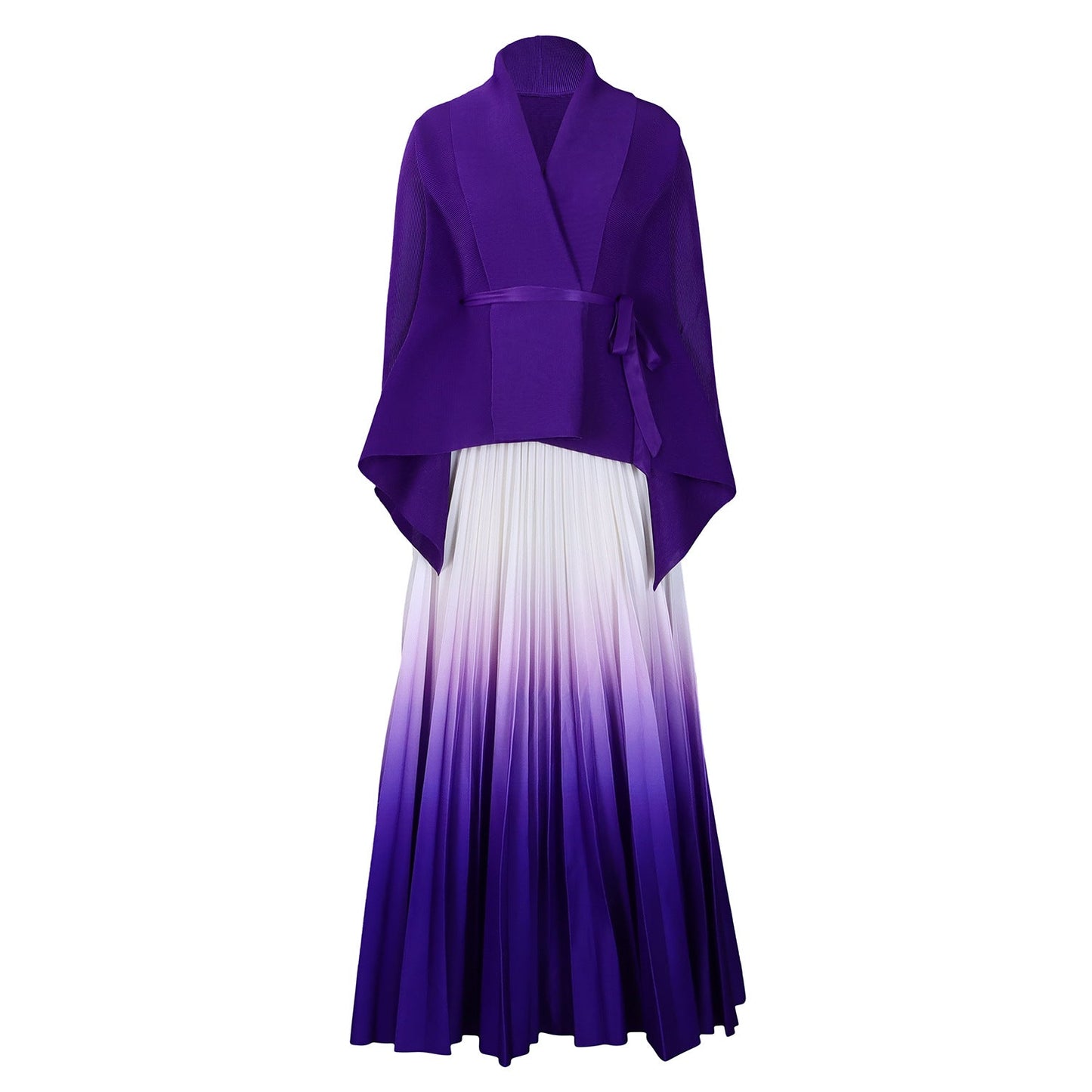 Fashionable Elegant Batwing Sleeve Top And Gradient Skirt Set