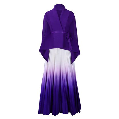 Fashionable Elegant Batwing Sleeve Top And Gradient Skirt Set