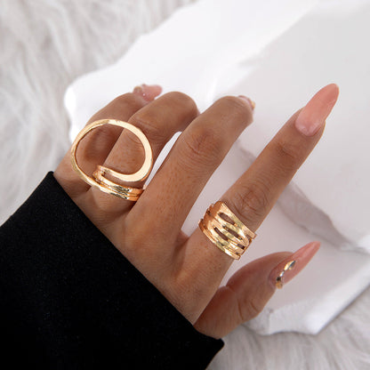 Elegant Irregular Geo Cutout Arc Ring Set - 4 Pieces
