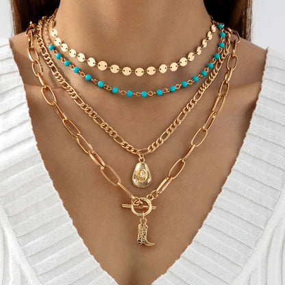 Geometric Layered Y-Shaped Alloy Necklace With Tassels And Rhinestones