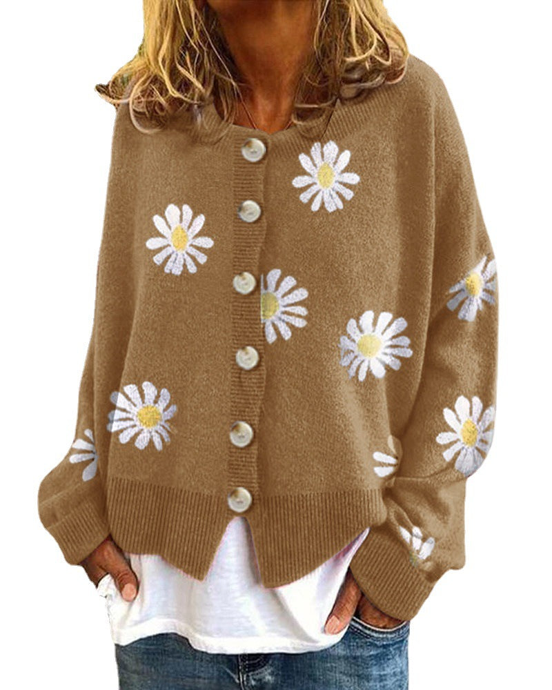Autumn And Winter New Sweater Ladies Embroidered Knitted Cardigan Sweater