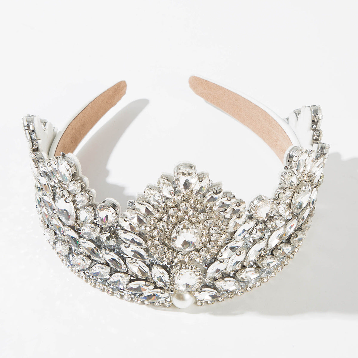Exaggerated Colorful Glass Crown Headband Fashion Hair Accessory for Women
