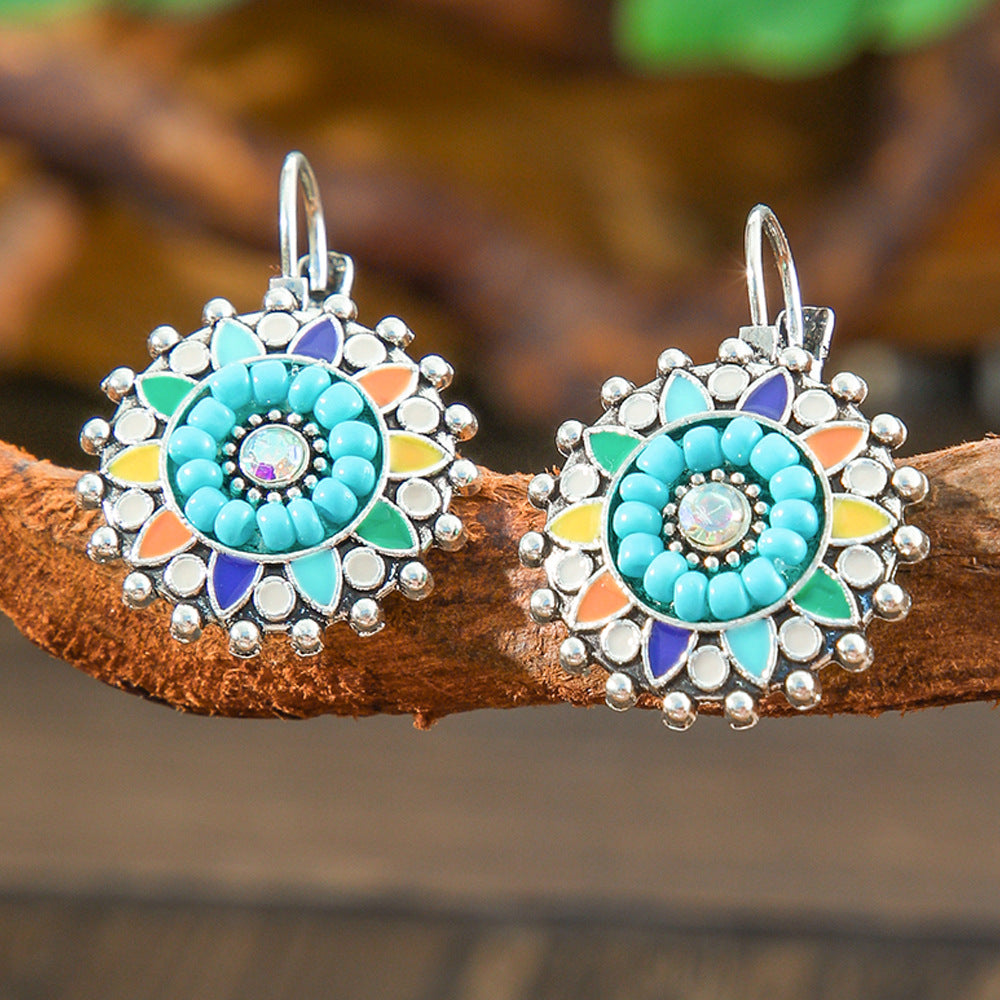 Fashion Bohemian Flower Earrings Vintage Silver Casual Statement Jewelry