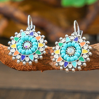Fashion Bohemian Flower Earrings Vintage Silver Casual Statement Jewelry