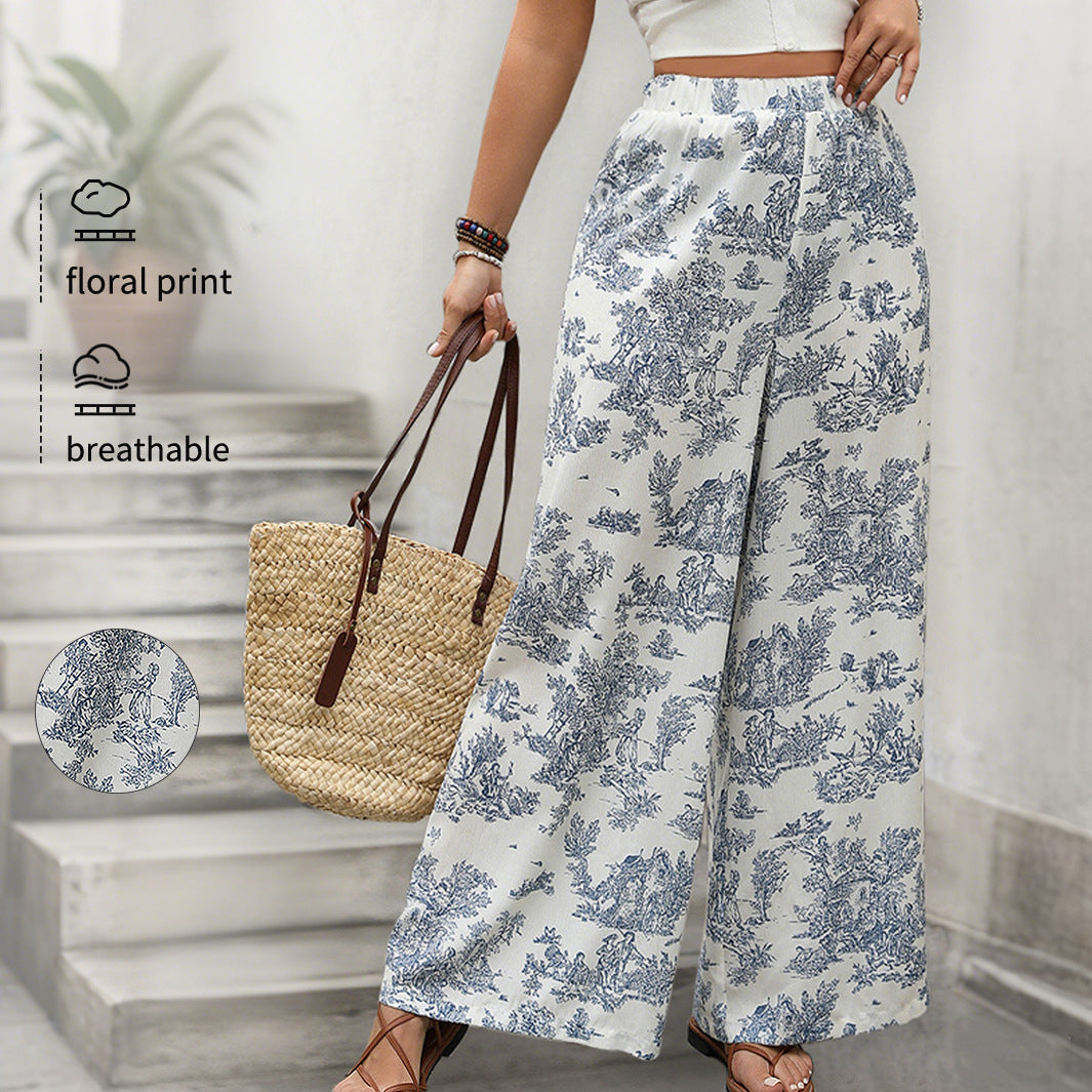 Plus Size Floral Print Loose Harem Pants for Women