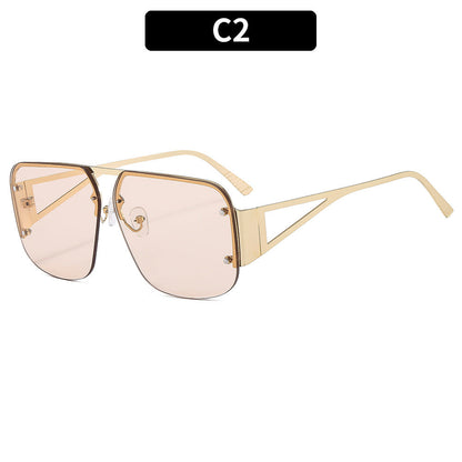 Trendy Metal Half-Frame Sunglasses with UV Protection
