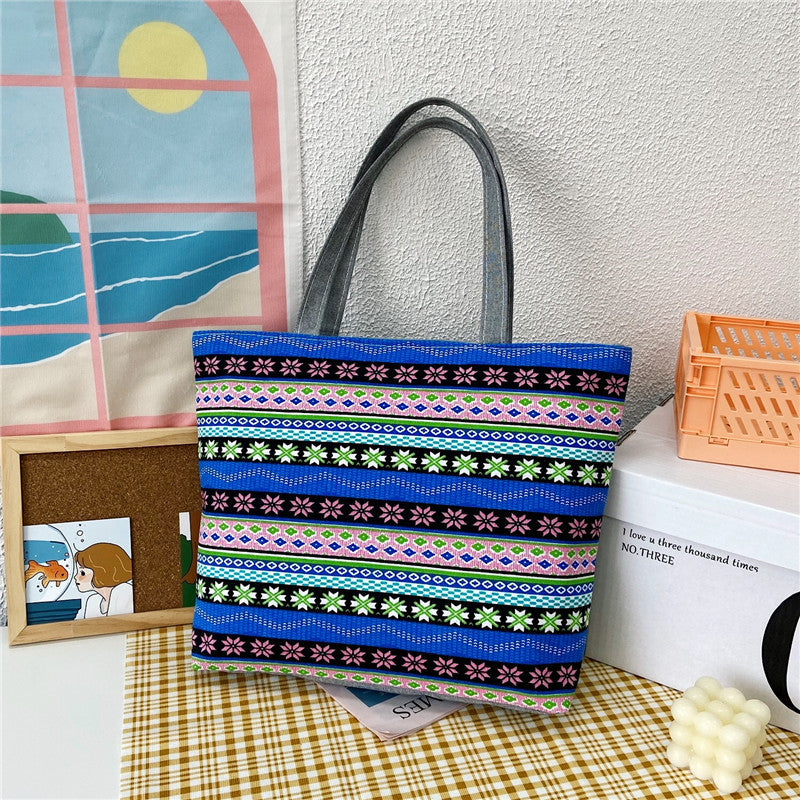 Large Capacity Canvas Tote Bag with Floral Print