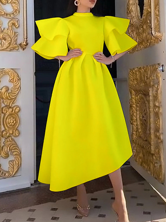 Elegant Ruffled Sleeve Maxi Dress Stylish Polyester Cocktail Dress