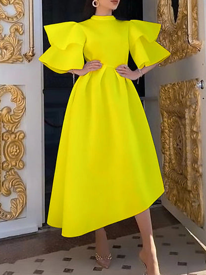 Elegant Ruffled Sleeve Maxi Dress Stylish Polyester Cocktail Dress