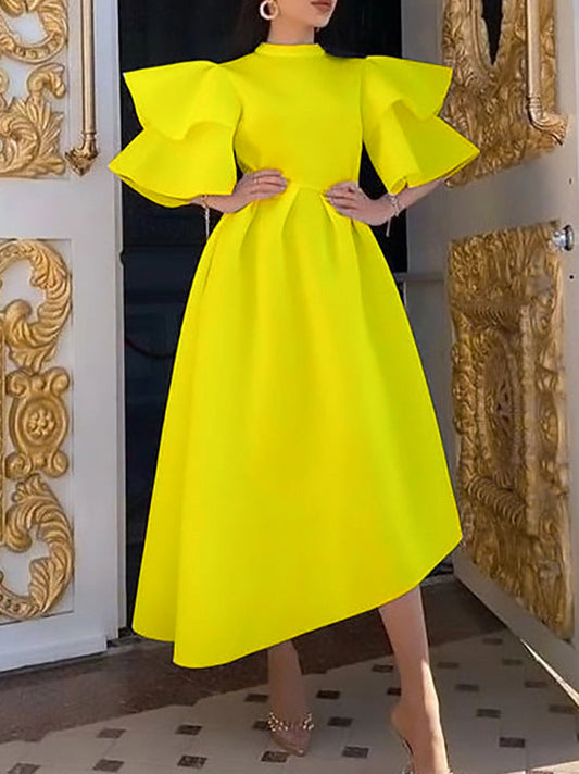 Elegant Ruffled Sleeve Maxi Dress Stylish Polyester Cocktail Dress