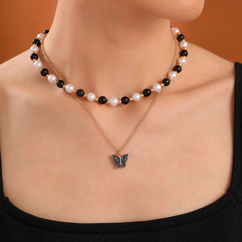 Emerald Green Butterfly Necklace With Layered Design And Heart Charm