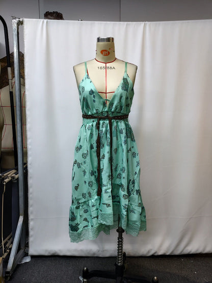 Vintage Floral Print Strap Dress Casual Sweet Style