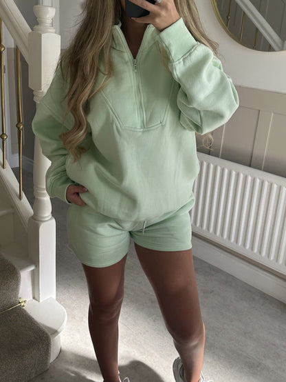 Casual Zipper Hoodie & Shorts Set for Women