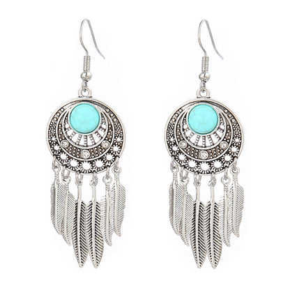Simple Tribal Flower Teardrop Circle Turquoise Earring Set