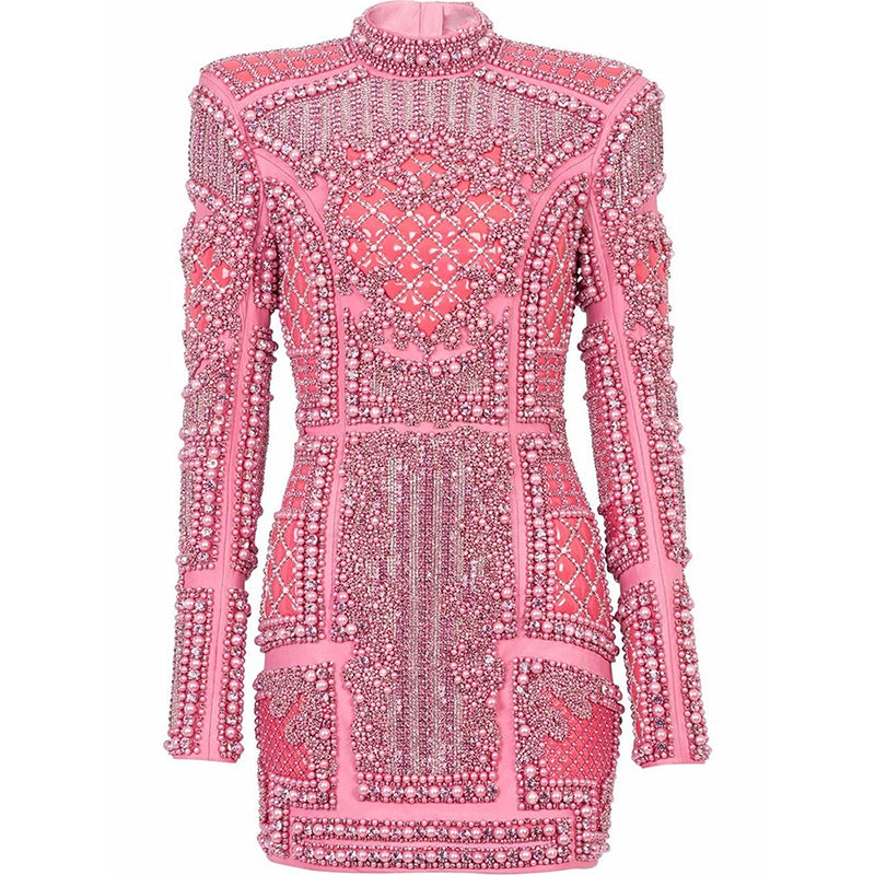 Elegant Sequin Bodycon Dress With Stand Collar