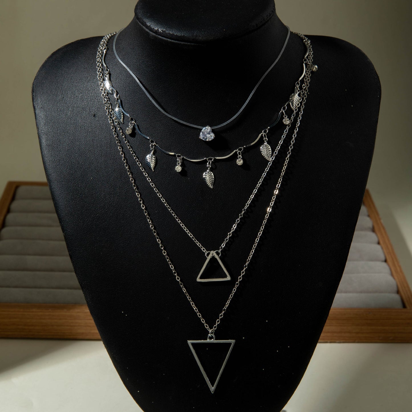 Geometric Layered Y-Shaped Alloy Necklace With Tassels And Rhinestones