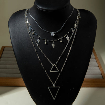 Geometric Layered Y-Shaped Alloy Necklace With Tassels And Rhinestones