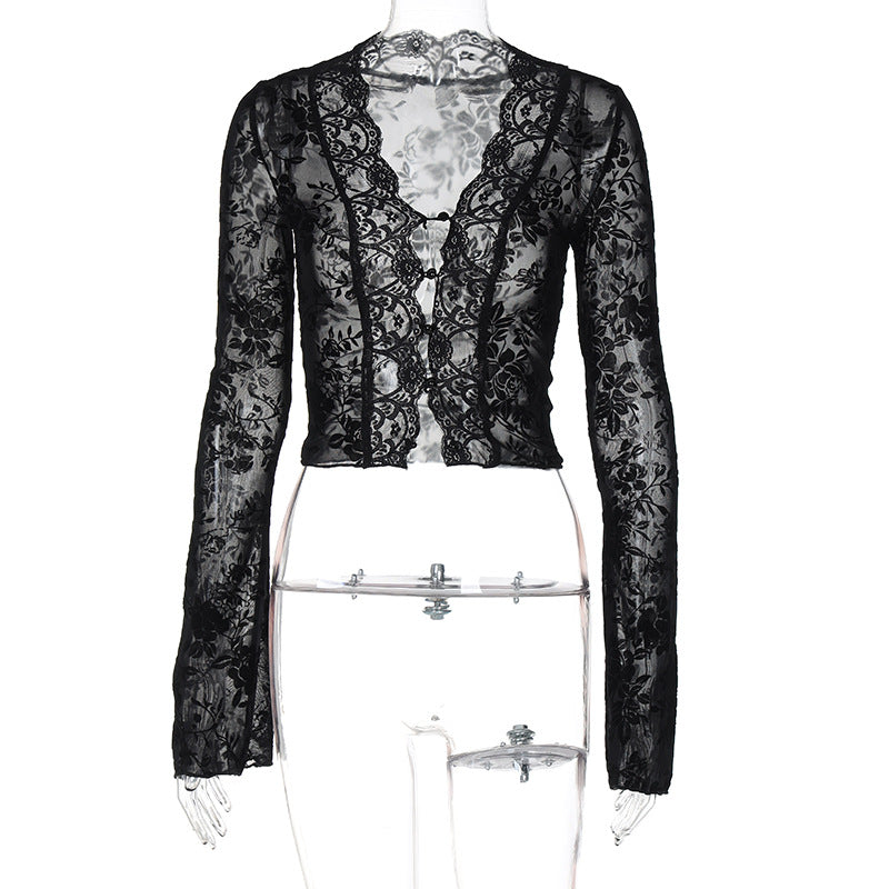 Trendy Floral Lace Cardigan T-Shirt for Women