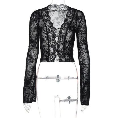 Trendy Floral Lace Cardigan T-Shirt for Women