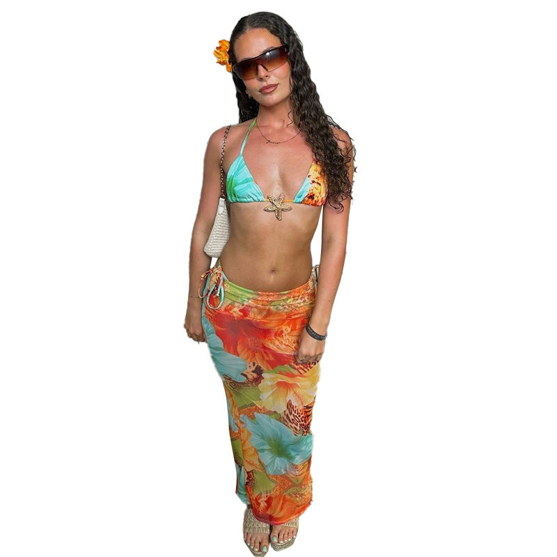 Trendy Floral Print Bikini Set With Tie Detail