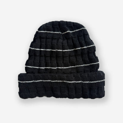 Striped Knit Beanie Hat Soft Wool Blend Casual Winter Hat
