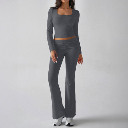 Casual Knit Long Sleeve Top and Pants Set