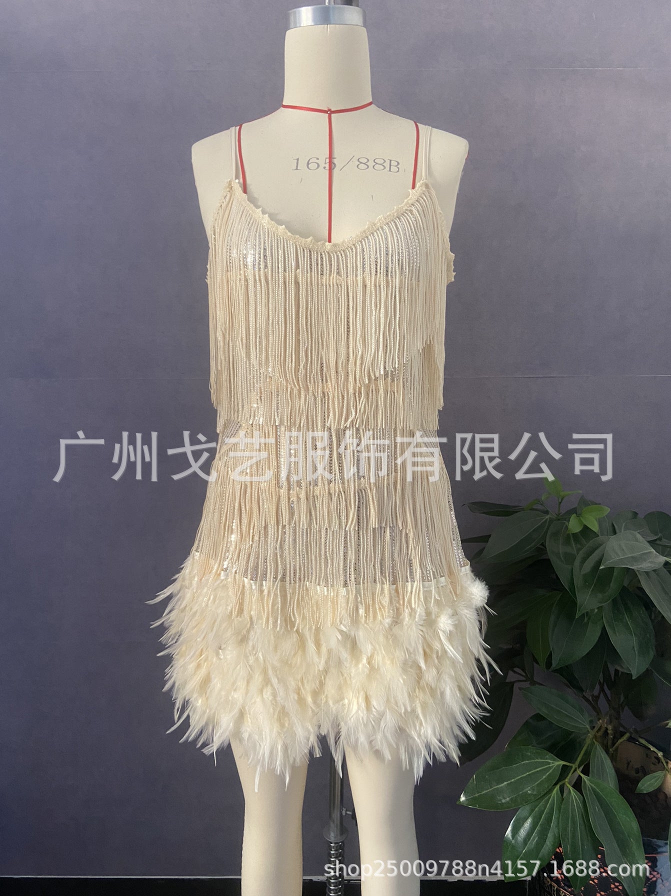 Stylish Fringed Sequin Feather Panels Dress Dress