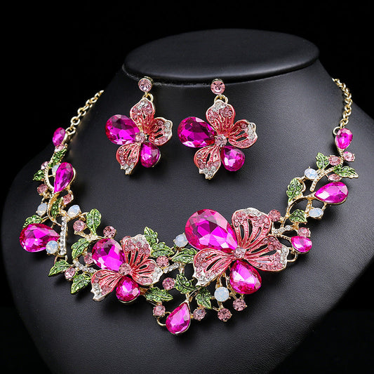 Colorful Floral Necklace and Earring Set Vintage Retro Design