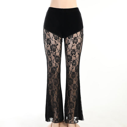 Summer Lace Casual Flare Pants Stylish Sexy Sheer Trousers