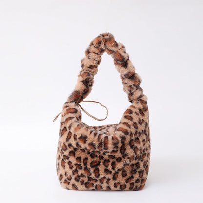 Retro Leopard Print Plush Shoulder Bag Large Capacity Crossbody Bag