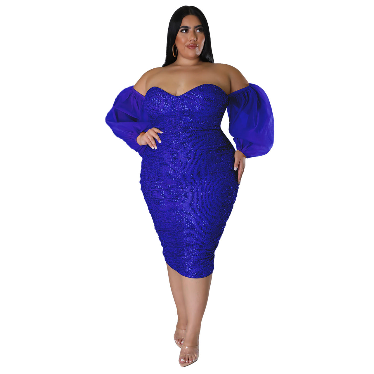 Sexy Sequin Bodycon Dress With Sheer Mesh