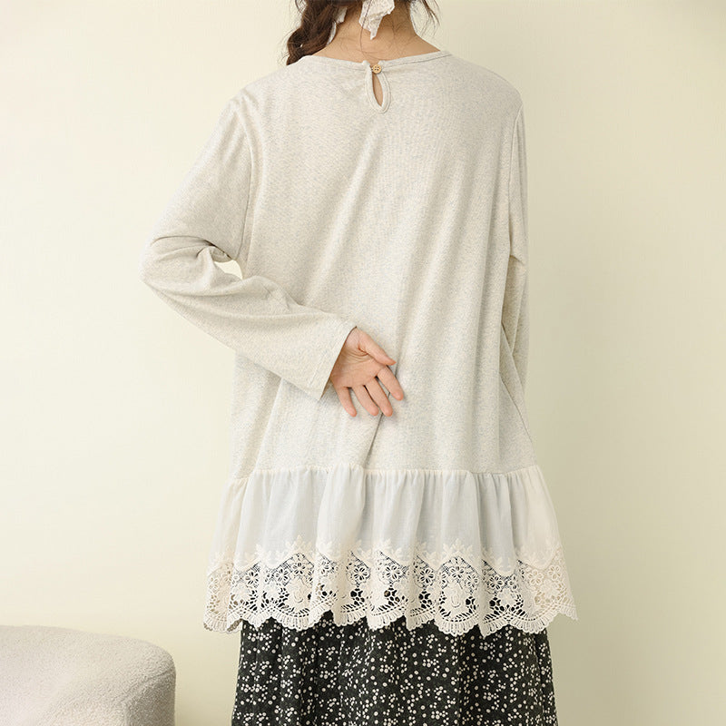 Sweet Forest Style Long Sleeve Knitted Top with Embroidery