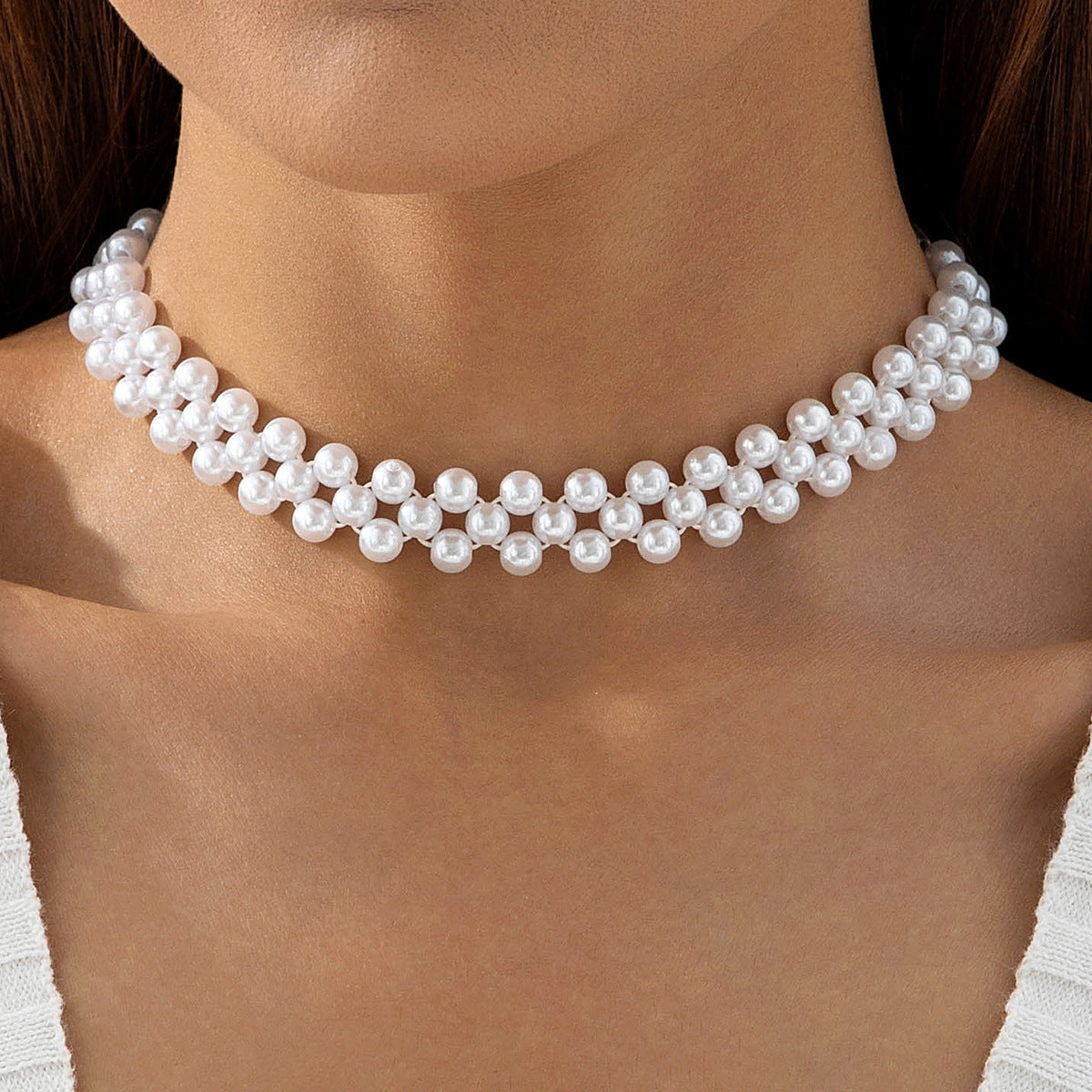 Fashionable Vintage Geometric Bead Necklace With Pearl Layered Design