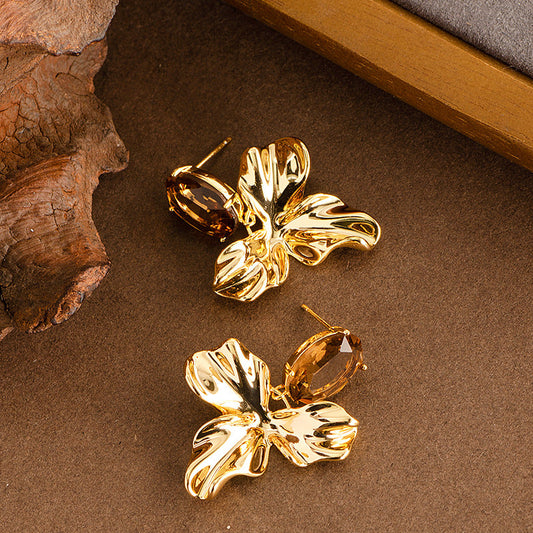Stylish Irregular Floral Stud Earrings With S925 Silver