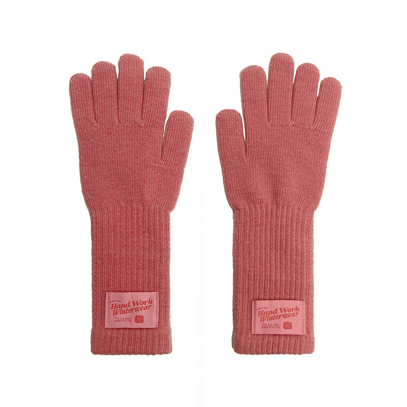 Simple Solid Color Warm Knit Wool Gloves