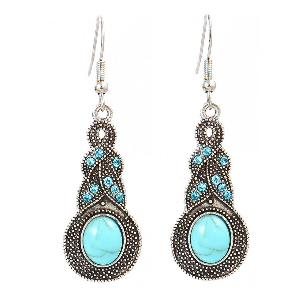 Simple Tribal Flower Teardrop Circle Turquoise Earring Set