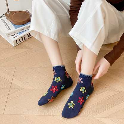 Rufia - Floral Grid Short Ankle Socks
