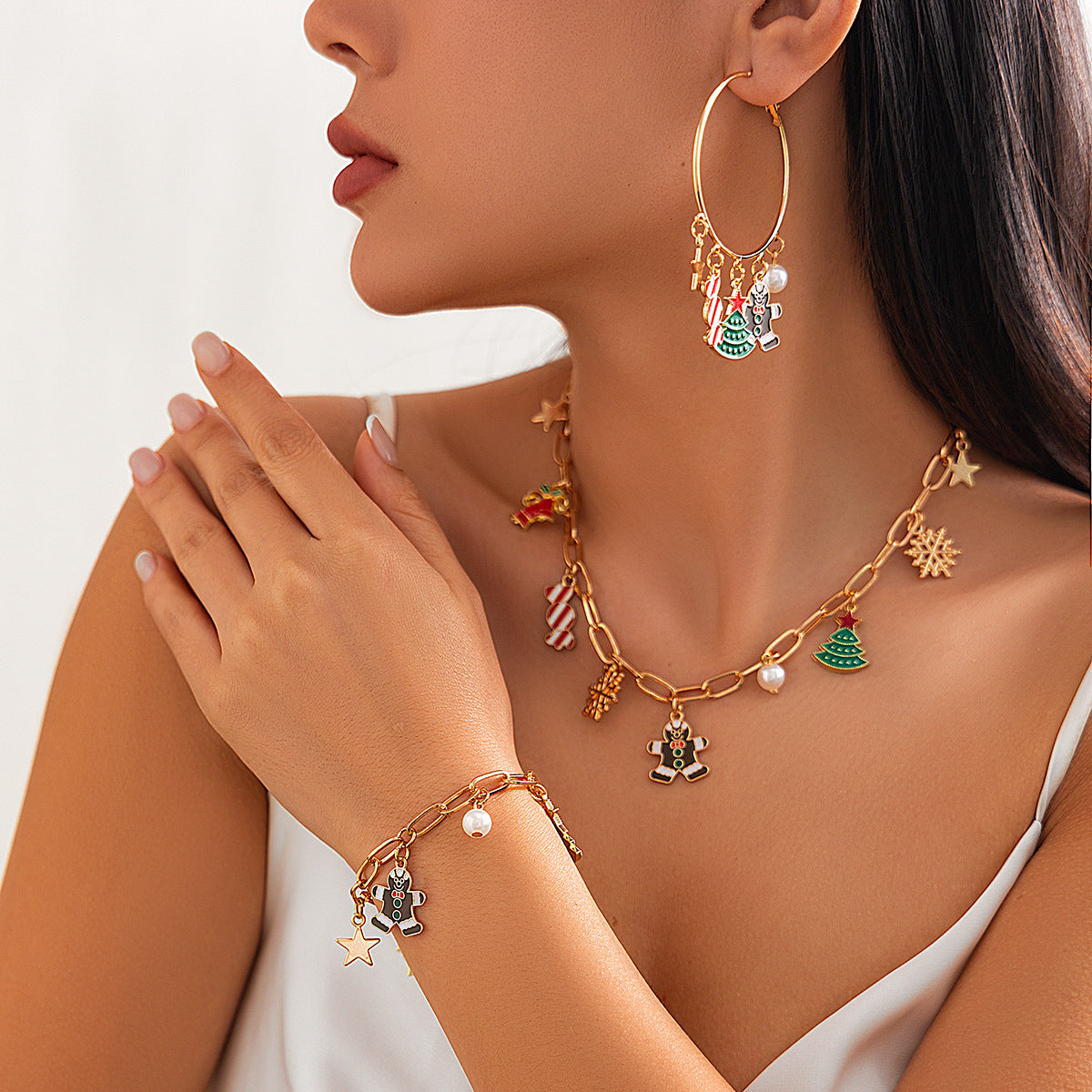 Christmas Tree Bell Necklace Chic Metal Choker Set