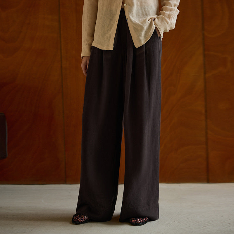 Elegant Wide-Leg Tencel Linen Pants for Women