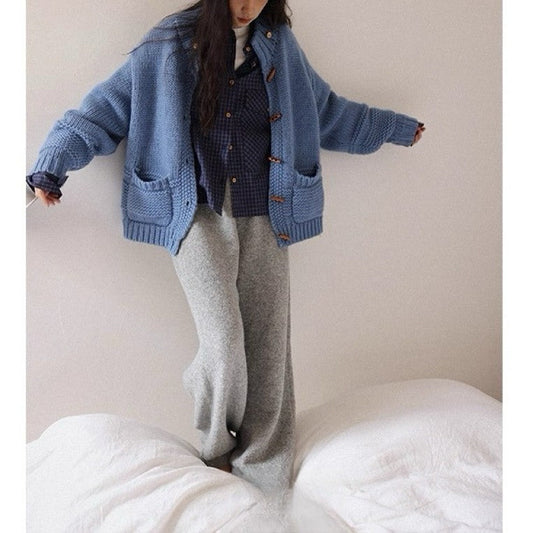 Chunky Knit Wool Solid Color Toggle Cardigan