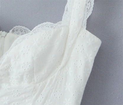 Sweet Lace Trim Straps Puff Mini Dress