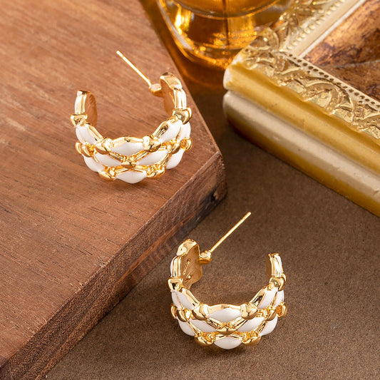 Trendy Geometric Letter C Earrings Stylish Casual Alloy With 925 Silver Posts